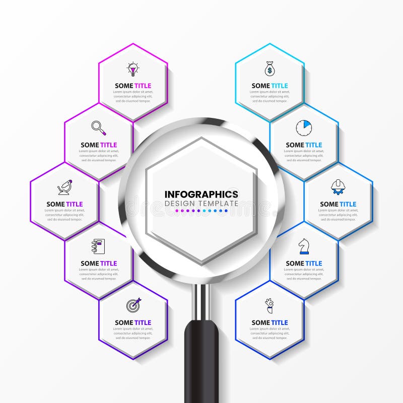 Infographic template with icons and 10 options or steps. Hexagons