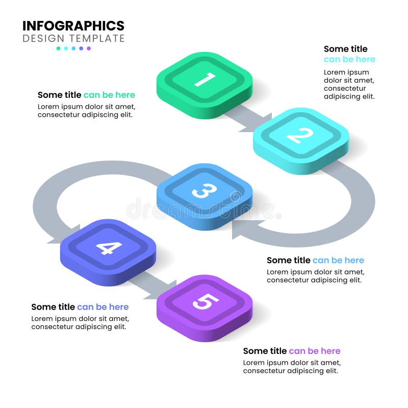 Infographic template. Isometric line with squares and 5 steps royalty free illustration