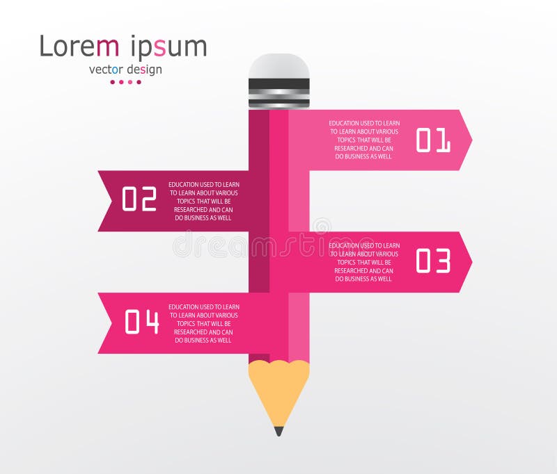 Infographic template with 4 steps Pencil with colored ribbons vector illustration Infographic template with 4 steps Pencil with colored ribbons vector illustration