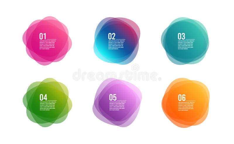 Colorful round banners. Overlay colors shape art design. Abstract style spots. Graphic tags. Infographic vector royalty free illustration