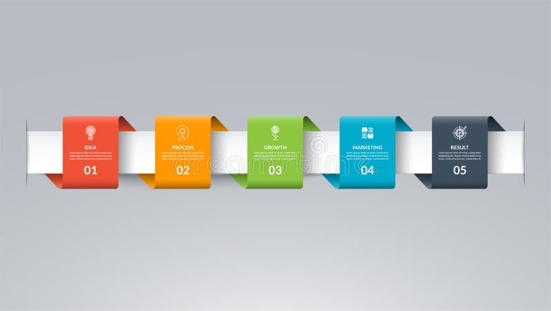 Infographic timeline template in the form of colored paper tapes. Vector banner with 5 options, steps, parts. royalty free illustration Infographic timeline template in the form of colored paper tapes. Vector banner with 5 options, steps, parts. royalty free illustration