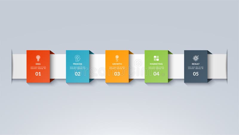 Infographic timelinemall Vektorbanret med 5 alternativ, moment, särar vektor illustrationer