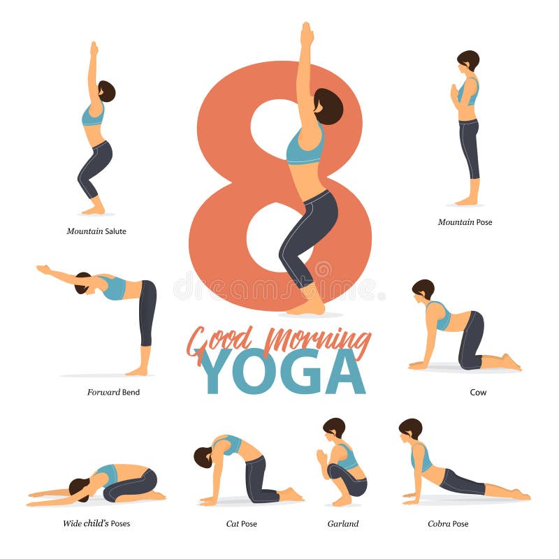 7 Yoga Poses or Asana Posture for Workout in Morning Fresh Concept. Women  Exercising for Body Stretching. Fitness Infographic. Stock Vector -  Illustration of character, active: 235207311