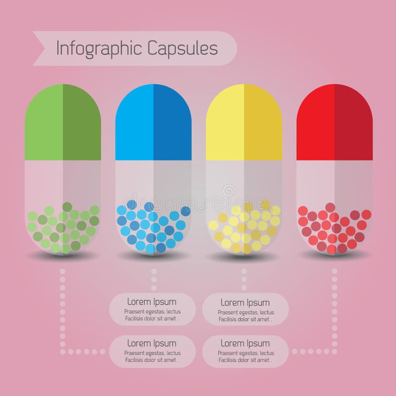 Infographic закрывает вверх красочных капсул на пинке иллюстрация вектора Infographic закрывает вверх красочных капсул на пинке иллюстрация вектора
