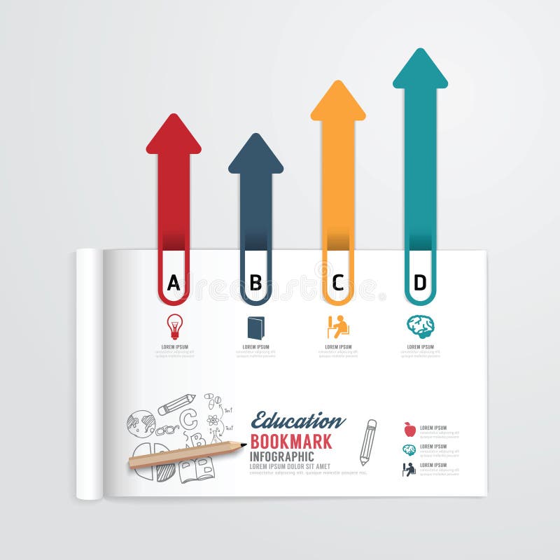 Infographicboek open met het conceptenonderwijs van de referentiepijl stock illustratie Infographicboek open met het conceptenonderwijs van de referentiepijl stock illustratie