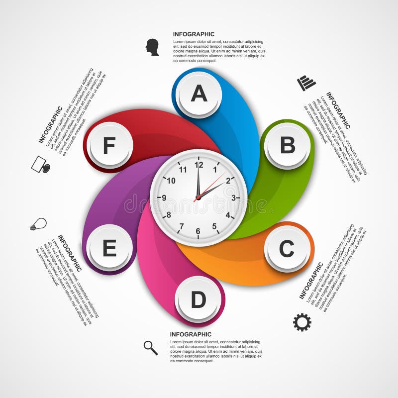 Infographics bajo la forma de espirales y reloj dentro stock de ilustración Infographics bajo la forma de espirales y reloj dentro stock de ilustración