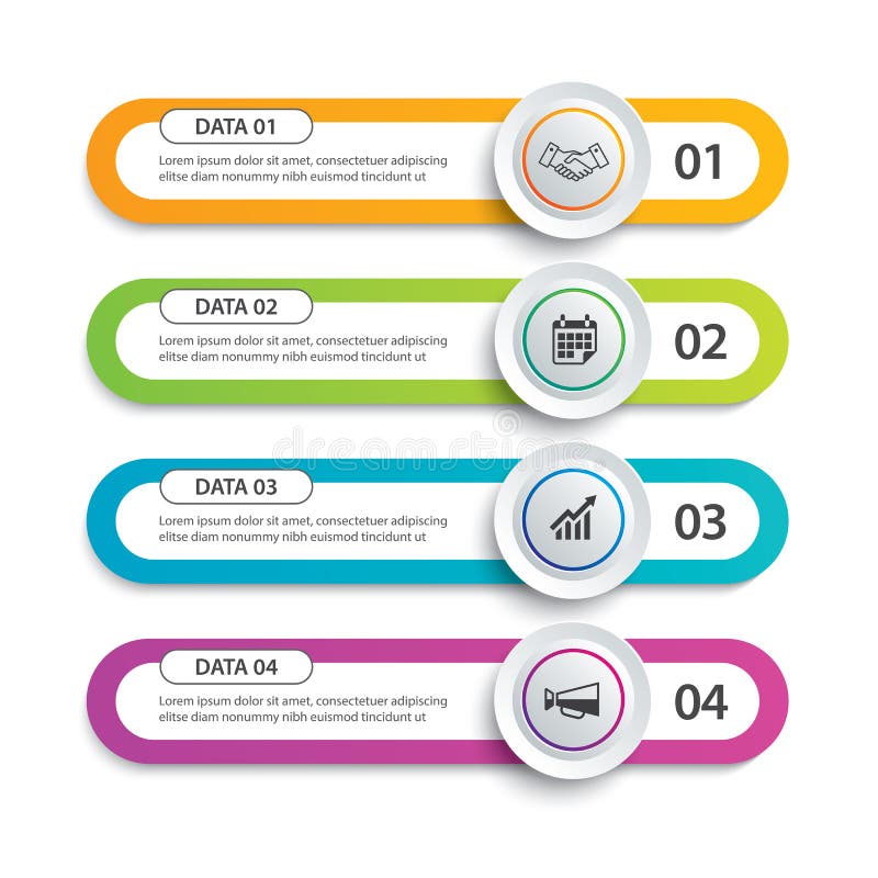 Infographics circle and tab index in horizontal paper with 4 data template. Vector illustration abstract background. Can be used stock illustration