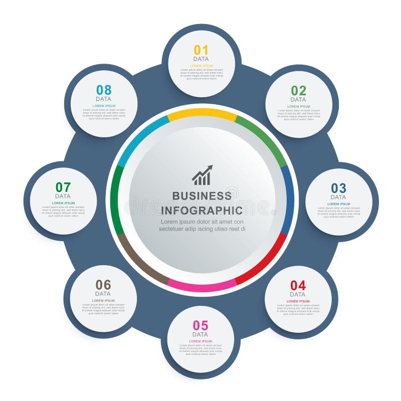Infographics circle timeline with 8 number data template. Vector illustration abstract background vector illustration