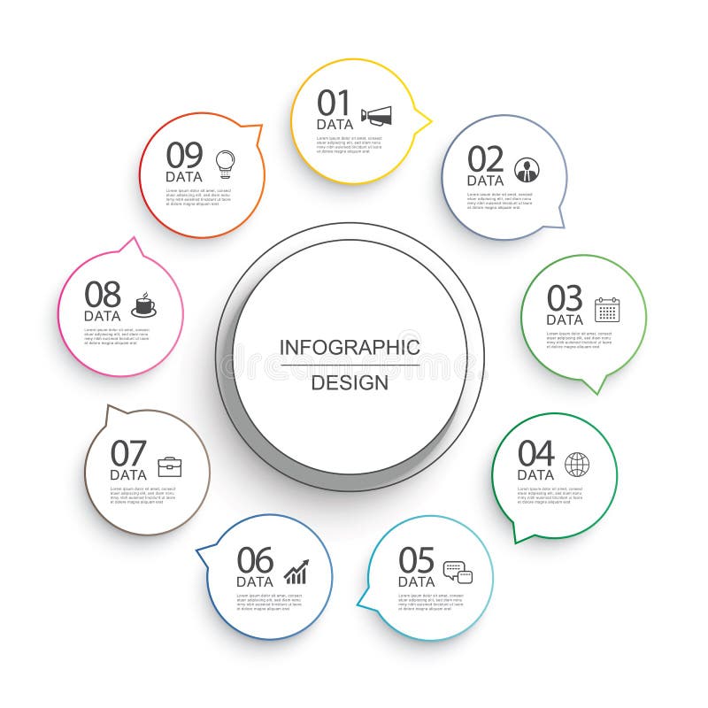 Infographics circle timeline with 9 number data template. Vector illustration abstract background royalty free illustration