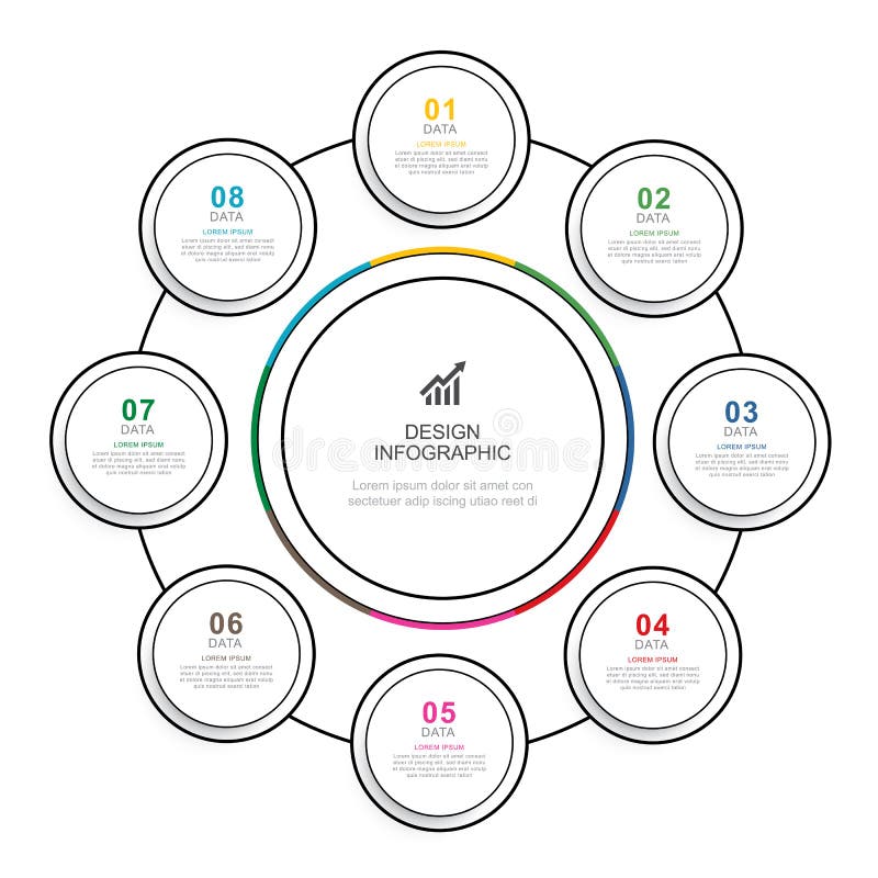Infographics circle timeline with 8 number data template. Vector illustration abstract background vector illustration