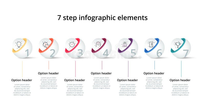 Infographics de diagramme de processus d'affaires avec 7 cercles d'étape Éléments d'entreprise circulaires de graphique de déroul illustration libre de droits Infographics de diagramme de processus d'affaires avec 7 cercles d'étape Éléments d'entreprise circulaires de graphique de déroul illustration libre de droits