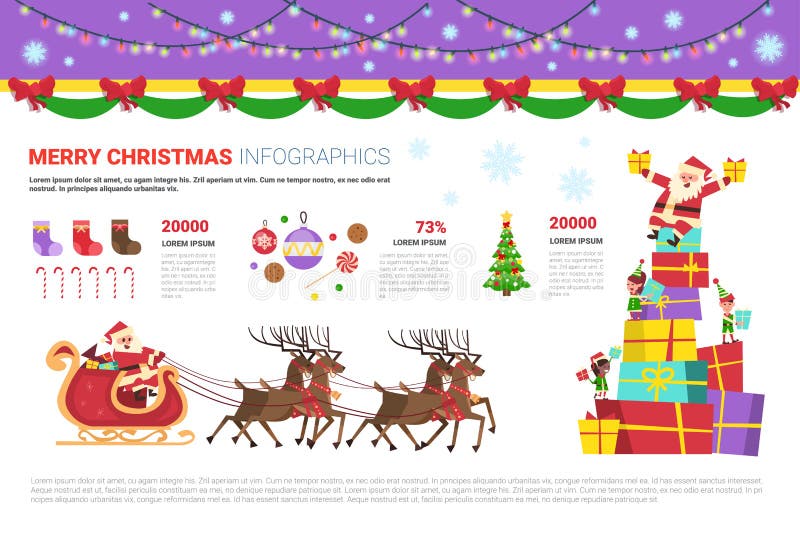Infographics Set Merry Christmas Concept With Santa, Pine Tree, Reindeers Holiday Elements Decoration Banner Design royalty free illustration Infographics Set Merry Christmas Concept With Santa, Pine Tree, Reindeers Holiday Elements Decoration Banner Design royalty free illustration