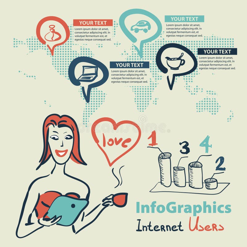 Infographics stellte im Stil einer Skizze des globalen Internets ein stock abbildung Infographics stellte im Stil einer Skizze des globalen Internets ein stock abbildung