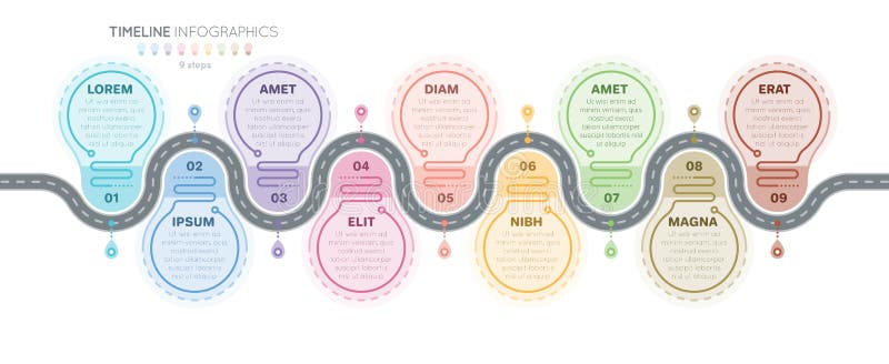 Infographics 9 van de navigatiekaart het concept van de stappenchronologie Creatief F royalty-vrije illustratie Infographics 9 van de navigatiekaart het concept van de stappenchronologie Creatief F royalty-vrije illustratie