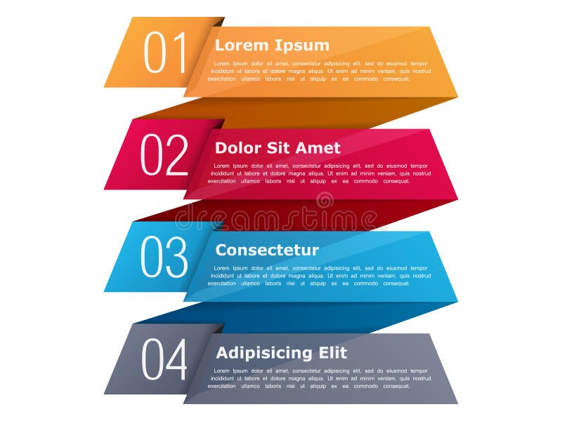 Four steps, infographics template with four elements and place for your text, can be used as process, steps or options, origami ribbon style. Four steps, infographics template with four elements and place for your text, can be used as process, steps or options, origami ribbon style