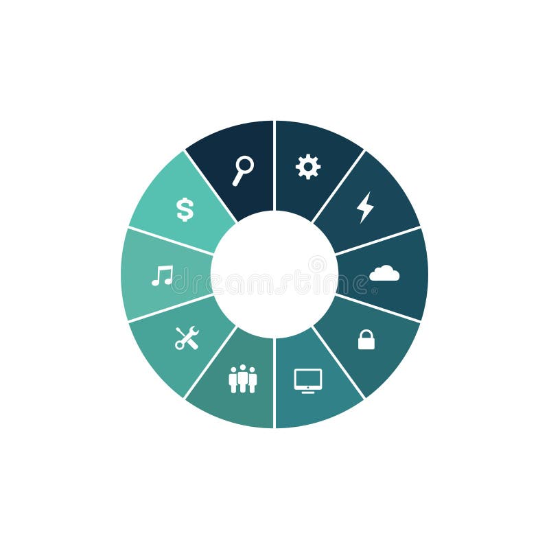 Infographicwiel met gekleurde secties Bedrijfsgrafiek, grafiek, diagram met 10 stappen, opties, delen, processen Vector stock illustratie Infographicwiel met gekleurde secties Bedrijfsgrafiek, grafiek, diagram met 10 stappen, opties, delen, processen Vector stock illustratie