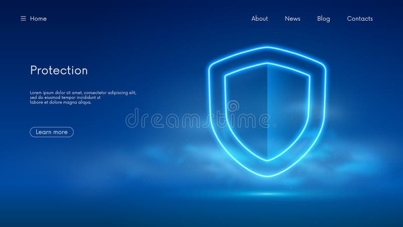 Información datos y protección de red cibersistema seguridad protección digital tecnología futurista con neón azul resplandeciente stock de ilustración