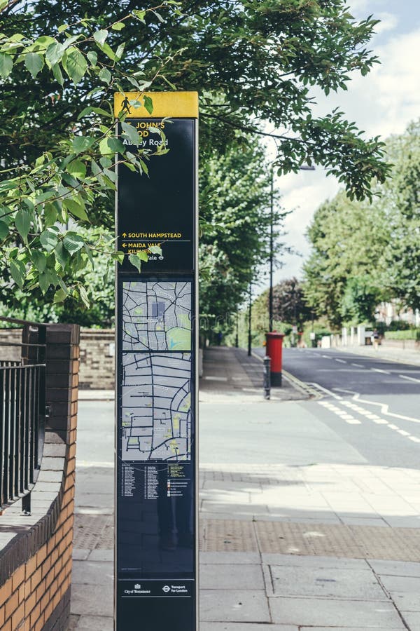 Information board on Abbey Road in St John\ s Wood, City of Westminster, London