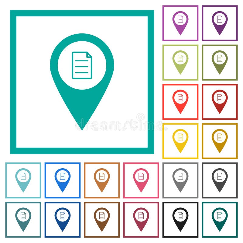 GPS map location details flat color icons with quadrant frames on white background. GPS map location details flat color icons with quadrant frames on white background
