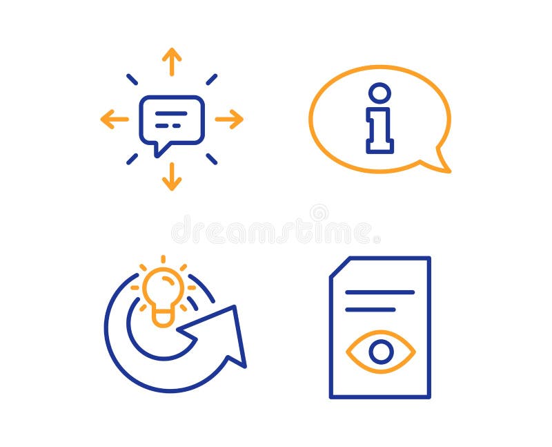 Information, Share idea and Sms icons set. View document sign. Info center, Solution, Conversation. Open file. Vector stock illustration