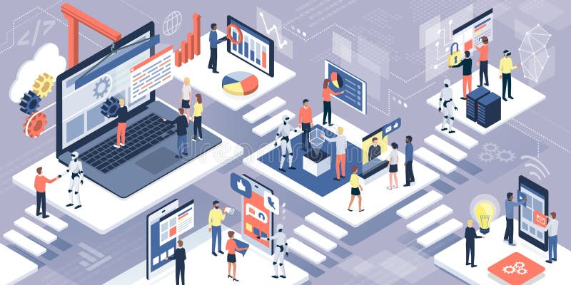 Information technology, communication and AI vector illustration