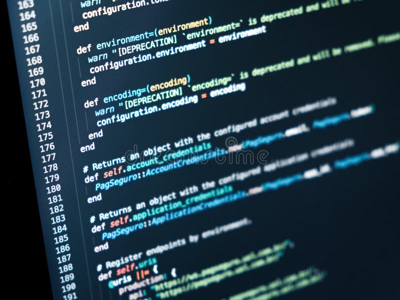 Information Technology Concept. Coding Script Text on Screen Stock ...