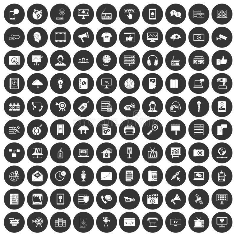 100 information technology icons set black circle royalty free illustration