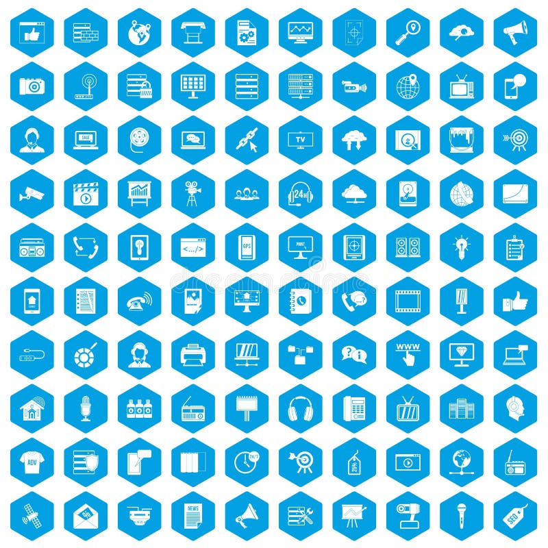 100 information technology icons set blue royalty free illustration
