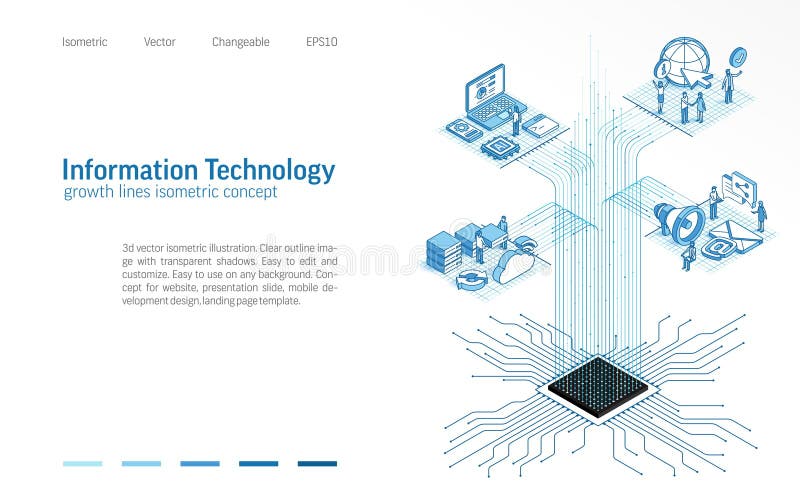 Information technology isometric line icon illustration. Data se stock illustration