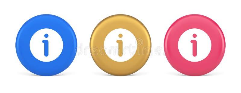Informationsknappens informationstecken faq-svar på fråga om hjälp med stöd för webbapp 3d realistisk cirkel-ikon royaltyfri illustrationer