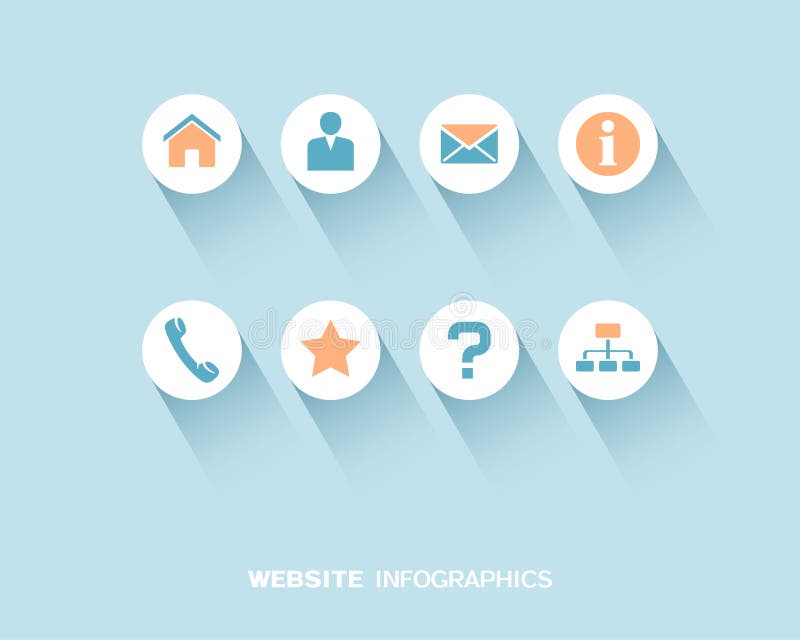 Informação-gráfico do Web site com os ícones lisos ajustados ilustração stock Informação-gráfico do Web site com os ícones lisos ajustados ilustração stock