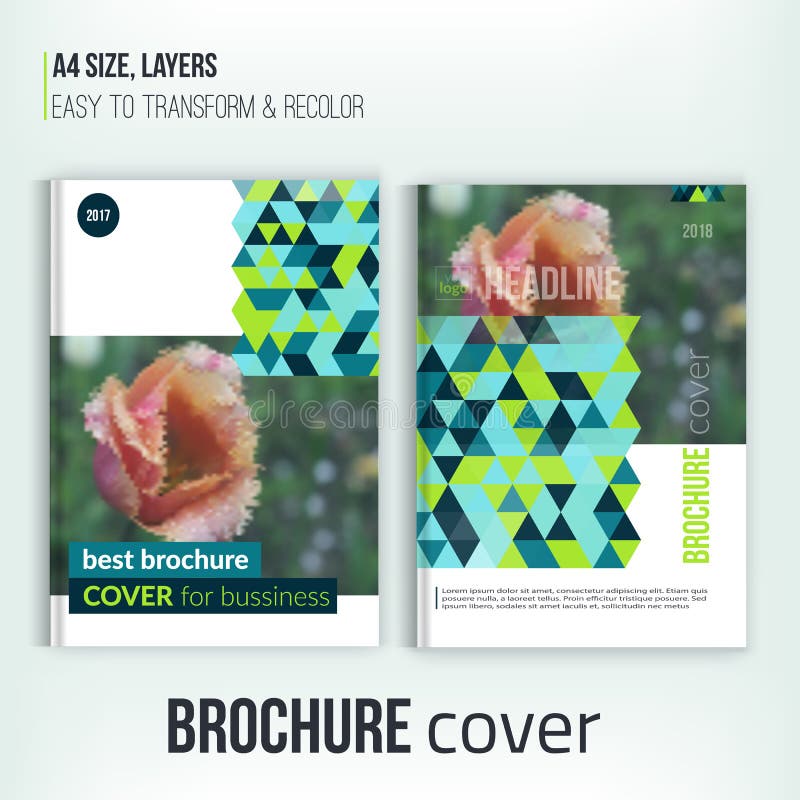 Informe anual del negocio verde del triángulo con la foto del tulipán Vector de la plantilla del diseño del aviador del folleto C ilustración del vector Informe anual del negocio verde del triángulo con la foto del tulipán Vector de la plantilla del diseño del aviador del folleto C ilustración del vector