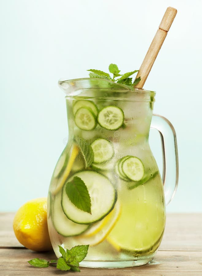 Infused Water with Cucumber, Lemon, Lime and Mint Stock Image - Image ...