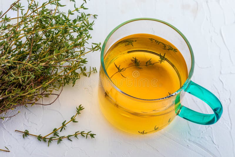 Infusion de thym Ingr?dient de cuisine m?diterran?enne et de rem?de ? la maison curatif photo stock Infusion de thym Ingr?dient de cuisine m?diterran?enne et de rem?de ? la maison curatif photo stock