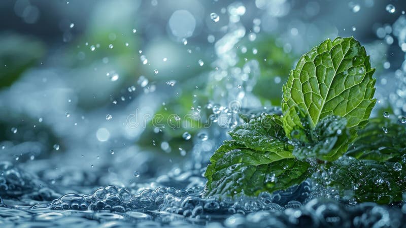 mint leaves cascading into clear water, infusing it with a burst of fresh flavor and aroma AI generated. mint leaves cascading into clear water, infusing it with a burst of fresh flavor and aroma AI generated
