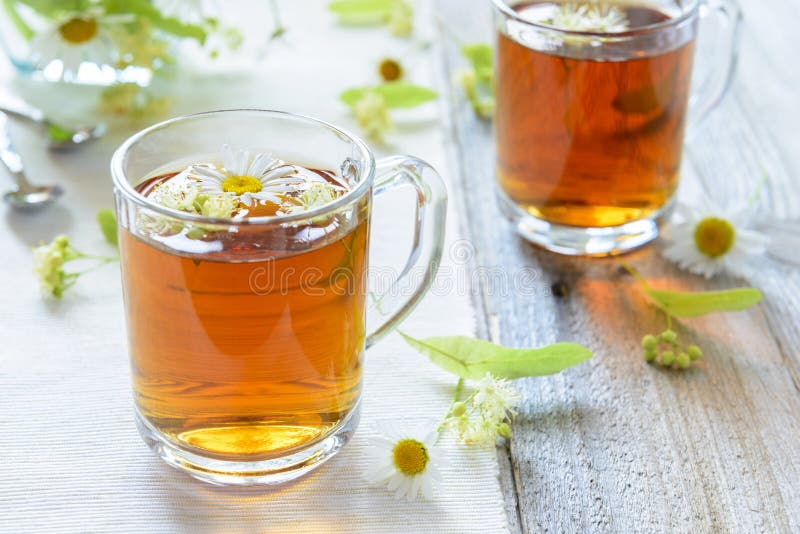 Té De La Manzanilla Y Del Tilo Foto de archivo Imagen de travieso