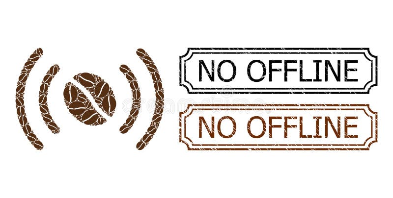 Inga skrapade brickor offline med notches och kaffepiselmosaik av kaffekorn vektor illustrationer