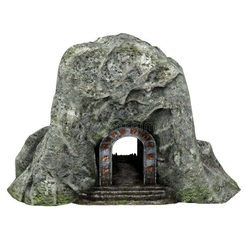 Ingang aan een steenhol met een schedel op een geïsoleerde witte achtergrond 3D Illustratie vector illustratie Ingang aan een steenhol met een schedel op een geïsoleerde witte achtergrond 3D Illustratie vector illustratie