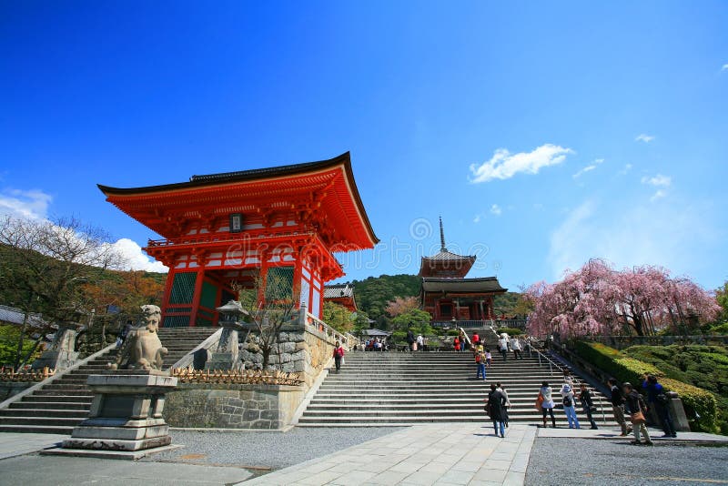 Ingang van Tempel Kyomizu tegen blauwe hemel