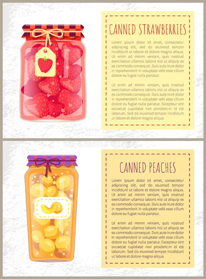 Ingeblikte Aardbeien en Peaches Jam Sweet Compote stock illustratie Ingeblikte Aardbeien en Peaches Jam Sweet Compote stock illustratie
