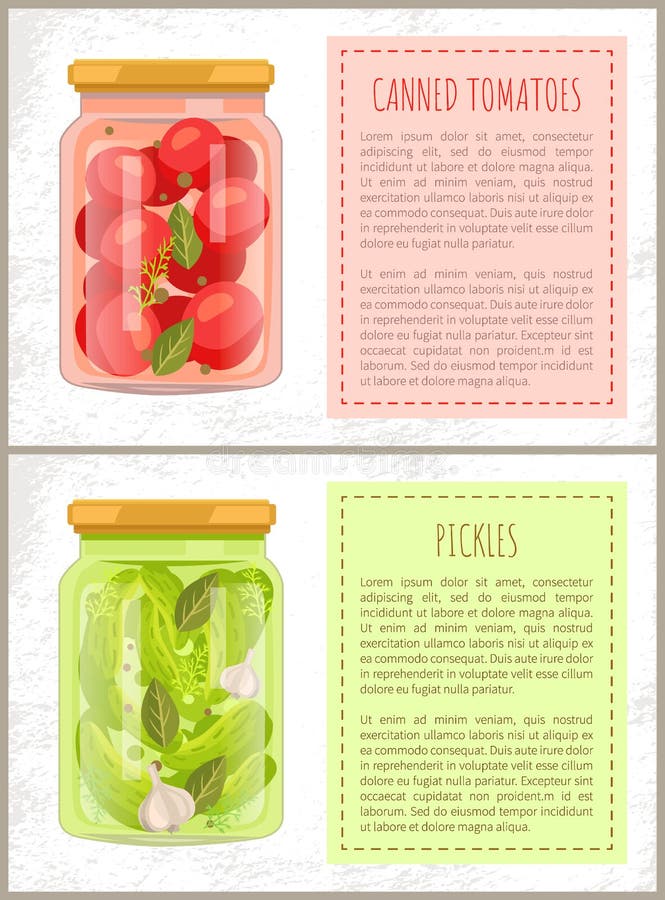 Ingeblikte Tomaten en Groenten in het zuur Vectorillustratie royalty-vrije illustratie Ingeblikte Tomaten en Groenten in het zuur Vectorillustratie royalty-vrije illustratie