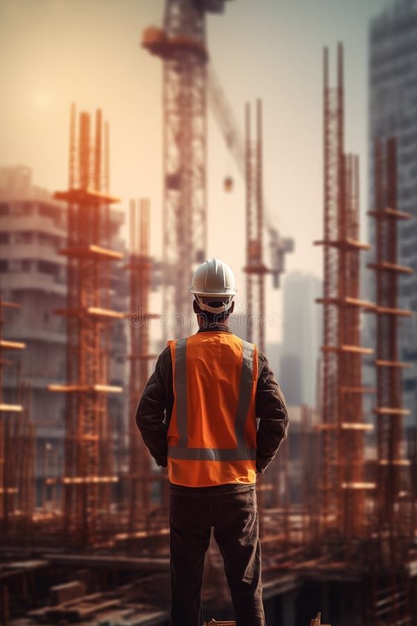 Ingegnere civile in piedi presso il cantiere. aizione generativa