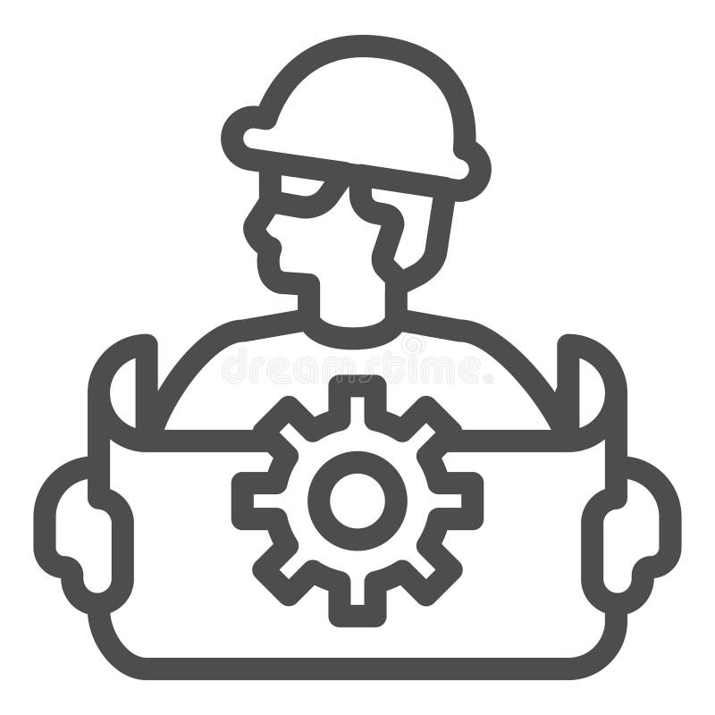 Ingegnere con progetto e linea di ingranaggio concetto di set di dati neurale. Scheda grafica vettoriale. Accesso sviluppatore. Sviluppo di un'icona per lo stile di struttura in background bianco per la progettazione mobile o Web.