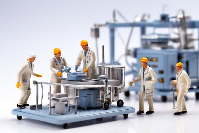 Ingegneri miniaturizzati che riparano computer illustrazione di stock