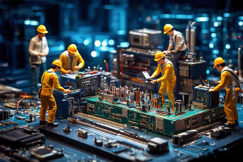Ingegneri miniaturizzati che riparano computer royalty illustrazione gratis