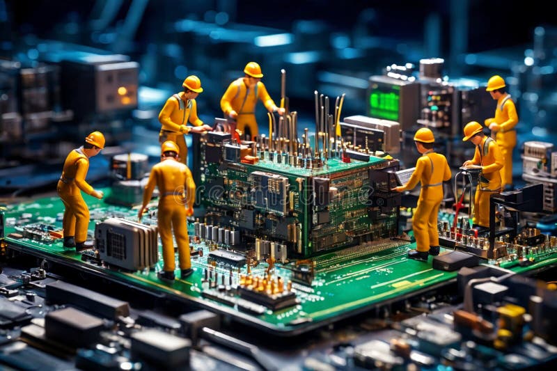 Ingegneri miniaturizzati che riparano computer royalty illustrazione gratis
