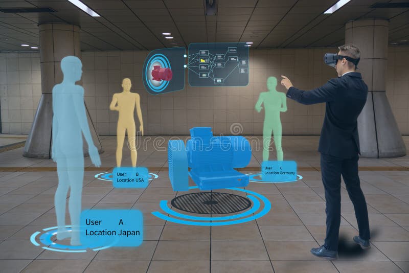 Ingegneria che riunisce persone utilizzando una realtà virtuale mista aumentata con gemelli digitali, tecniche sismiche avanzate immagine stock libera da diritti Ingegneria che riunisce persone utilizzando una realtà virtuale mista aumentata con gemelli digitali, tecniche sismiche avanzate immagine stock libera da diritti