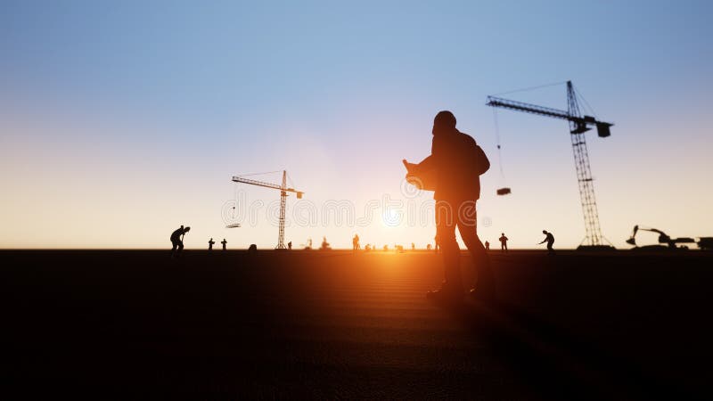 Ingenieur en bouwvakkers en silhouet stock illustratie Ingenieur en bouwvakkers en silhouet stock illustratie
