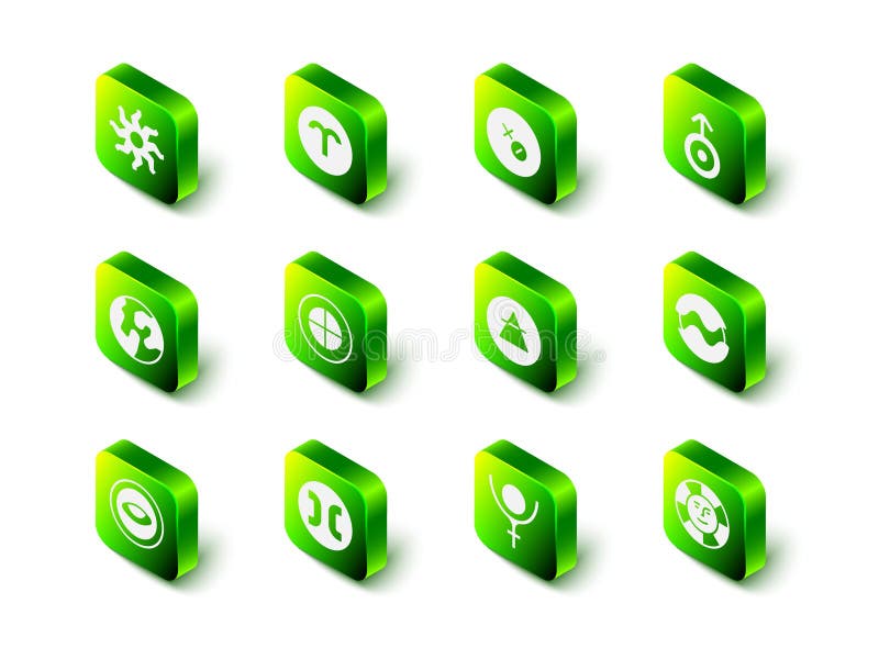 Ingesteld aries zodiac venus symbool uranus planeet sun air element pluto and pisces icon. vector royalty-vrije illustratie