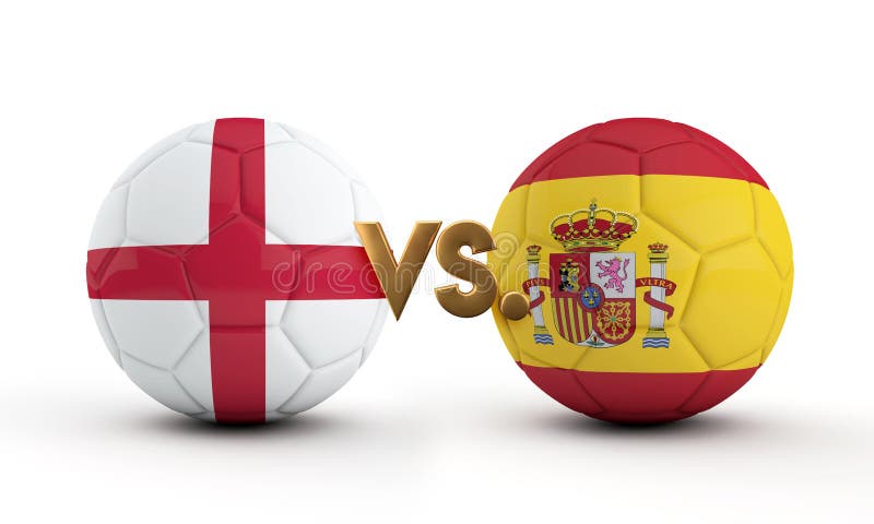 Inglaterra vs espanha jogo de futebol bandeiras nacionais com renderização  de futebol d